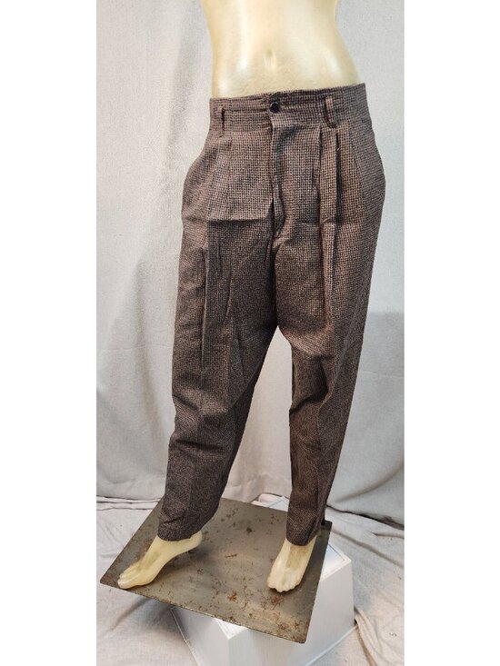 Inclinations Pants - VTG Inclinations Size 12 Brown Pleated Tapered Leg Dress Pants Houndstooth USED